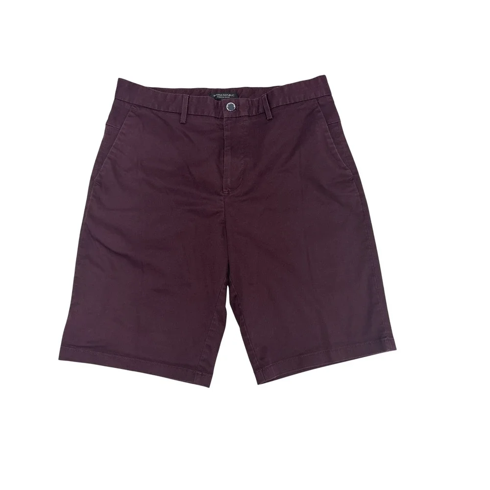 Banana‎ Republic Emerson Shorts Mens 32 Burgundy Maroon Chino Stretch Flat Front